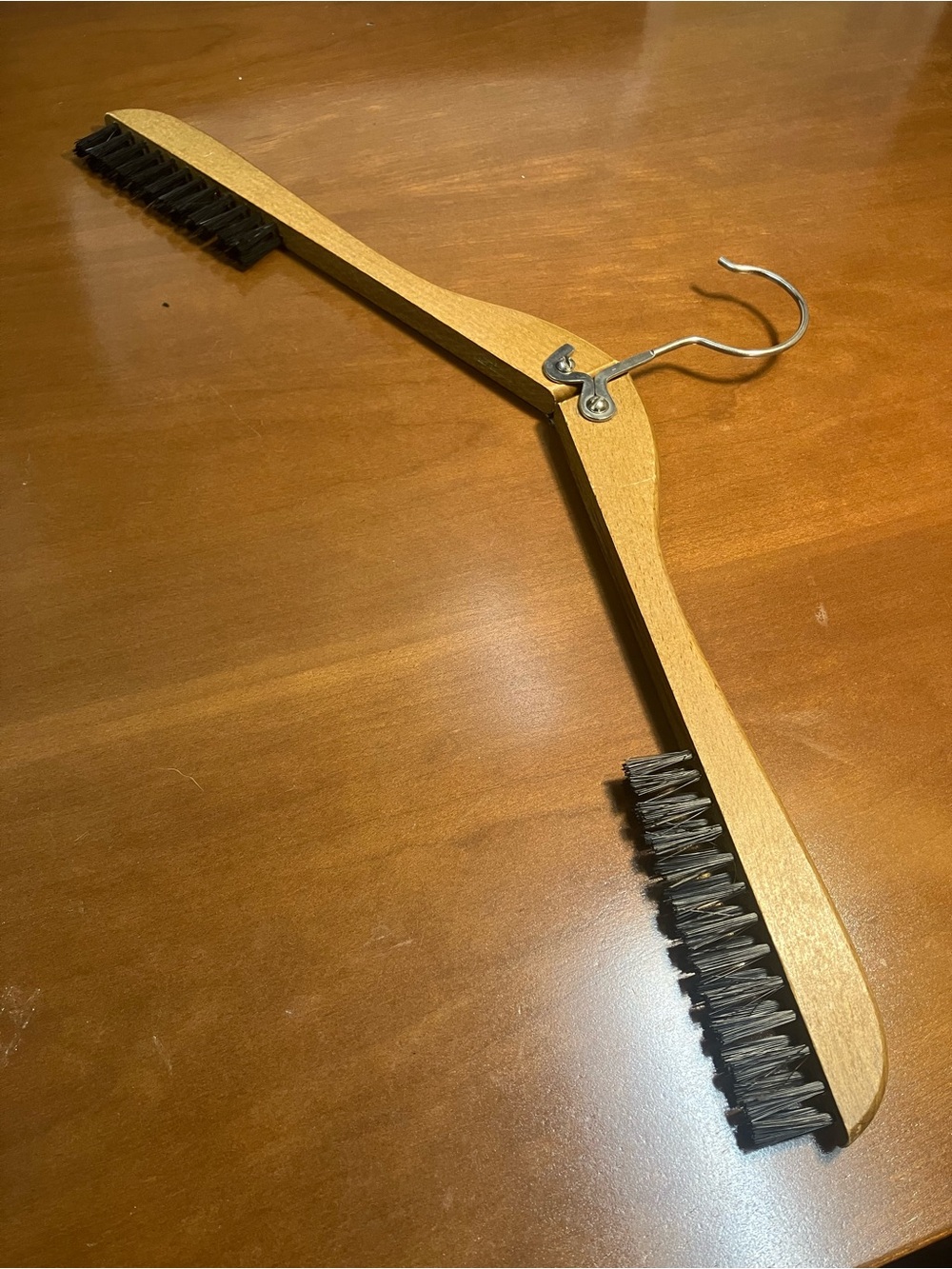 Vintage Wood Double Brush folding travel Hanger made in West Germany